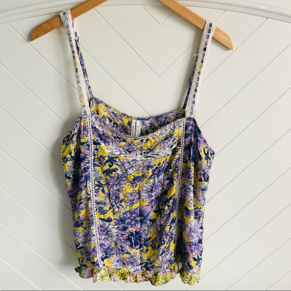 Anthropologie Floral Cami Tank Top Lace Embroidered Boho size Small